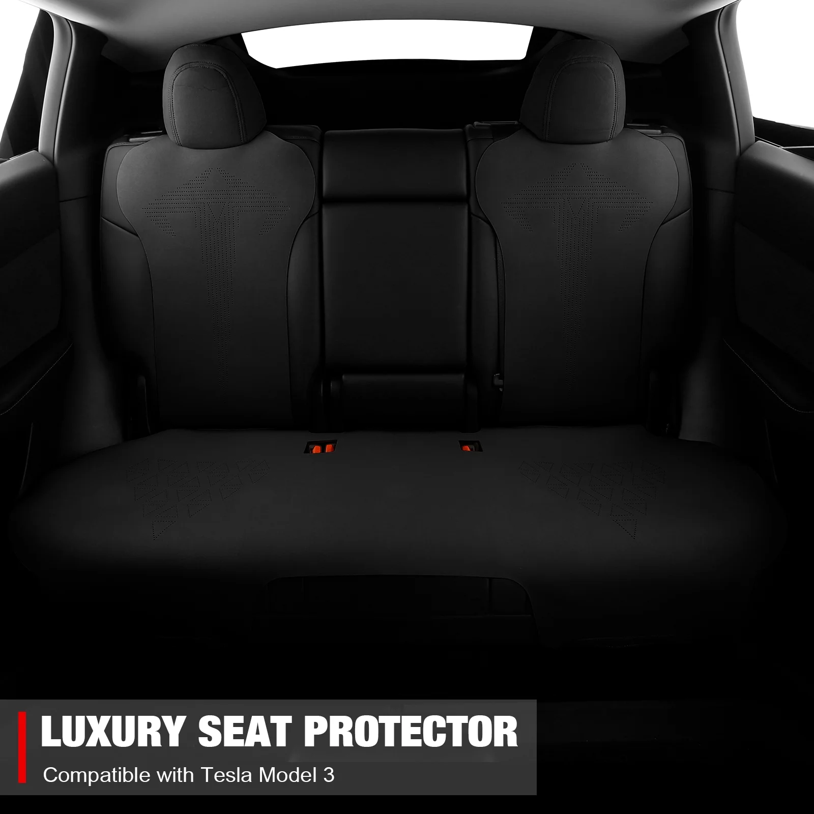Ikon Motorsports Seat Cover Cushions Compatible With 2017-2023 Tesla Model 3, V1 Style Black Suede Leather 1st 2nd Row 5-Seat Seat Cover Cushion Protectors