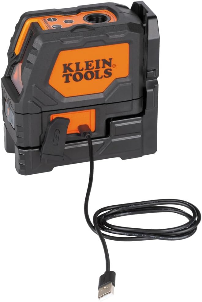 Klein Tools 93LCLGR Self-Leveling Laser Level, Rechargeable, Cross-Line Level with Bright Green Lines, Red Plumb, Magnetic Mounting Clamp