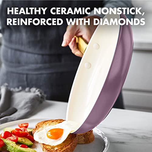GreenPan Reserve Hard Anodized Healthy Ceramic Nonstick 10" and 12" Frying Pan Skillet Set, Gold Handle, PFAS-Free, Dishwasher Safe, Oven Safe, Sunrise Yellow