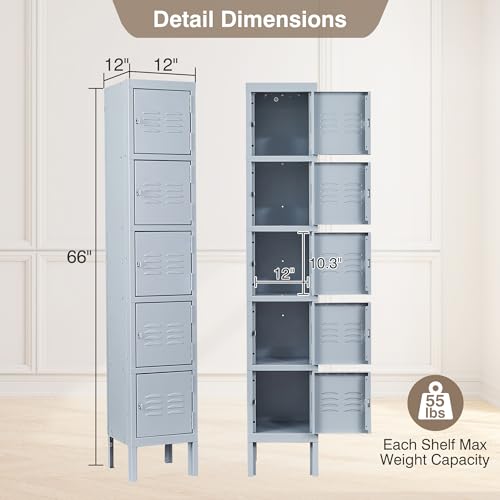 Metal Storage Locker, Metal Locker with 3 Doors, 66" Tall Steel Storage Lockers for Employees, Locker Storage Cabinets Organizer for School, Gym, Home Office, Staff
