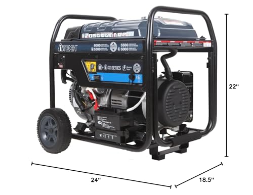Portable Generator Dual Fuel 6000W, Gas & Propane Dual Fuel Powered with Electric Start, Home Backup Emergency Ready, CO Sensor, CARB Compliant