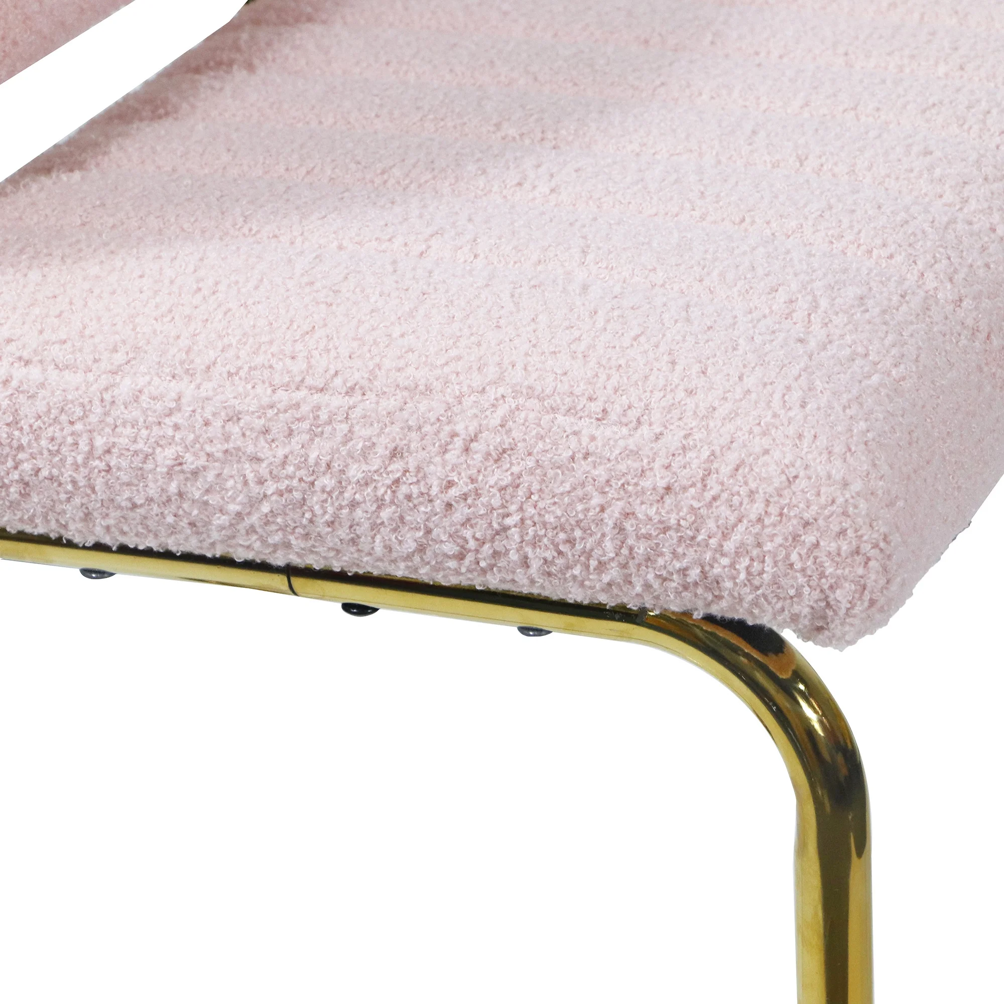 Mid-Century Modern Counter Height Bar Stools for Kitchen Set of 2, Armless Bar Chairs with Gold Metal Chrome Base for Dining Room, Upholstered Boucle Fabric Counter Stools, Pink