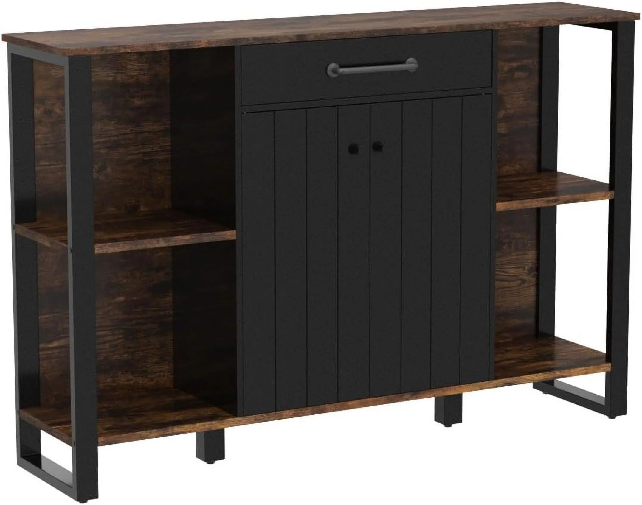 by SONGMICS Home Buffet Cabinet, Kitchen Sideboard, Storage Organizer with Drawer, Shelves, Door, for Living Room Hallway, 11.8 x 47.2 x 31.5 Inches, Rustic Brown and Black ULSC103B01