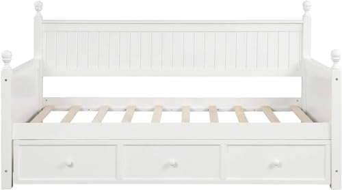Twin Daybed with Storage Drawers Wood Day Bed Frame Compatible with Living Room Bedroom Dual-use Sofa Beds Compatible with Kids Guests Sleepovers, Twin Size, Gray,Bed Frame, jq-632