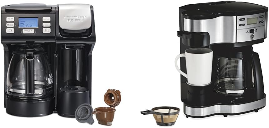 Hamilton Beach FlexBrew & 2-Way Programmable 12c Coffee Makers, Single Serve & 12 Cup, Compatible with K-Cup Pods or Grounds, Fast Brewing (49902, 49980R)