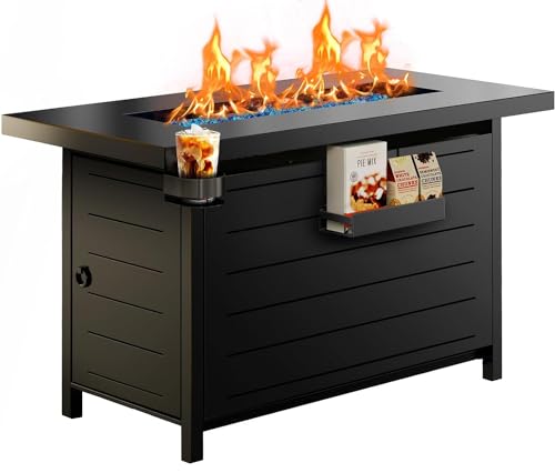 Ciays Propane Fire Pits 32 Inch Outdoor Gas Fire Pit, 50,000 BTU Steel Fire Table with Lid and Lava Rock, Add Warmth and Ambience to Gatherings and Parties On Patio Deck Garden Backyard, Black
