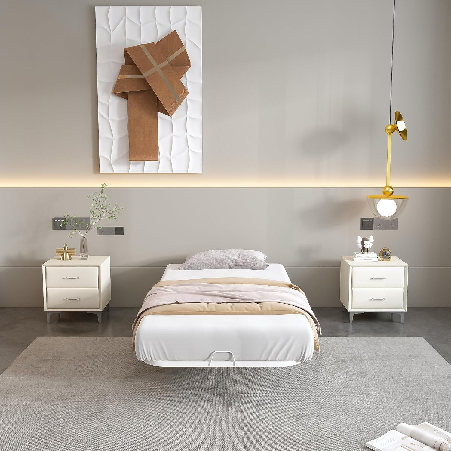 YINCHEN Floating Metal Bed Frame - Twin Size Modern Platform with Smart LED Lights, Heavy Duty Bed Mattress Foundation, No Box Spring Needed, Warm White