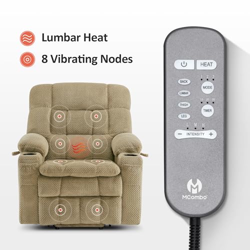 MCombo Dual Motor Power Lift Recliner Chair with Massage and Heat for Elderly People, Infinite Position, USB Ports, Cup Holders, Fabric 7890 (Medium-Regular, Burgundy)