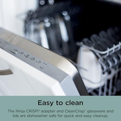 Ninja Crispi Air Fryer, Microwave, Freezer & Dishwasher Safe, Non Toxic Glass Portable Cooking System, 4 QT & 6 Cup Glass Containers with Storage Lids, Easy Meals, Air Fry, Bake, Green, FN101SG
