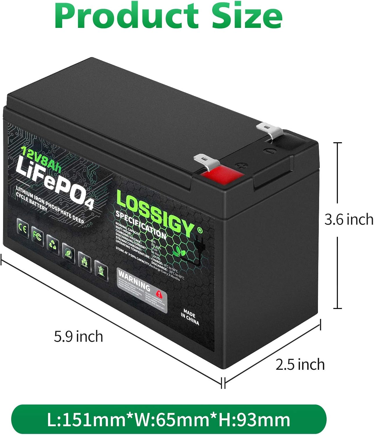 LOSSIGY LiFePO4 Battery 12V 200Ah Deep Cycle Lithium Ion Battery, Built-in 100A BMS, 4000+ Cycles, 280Amp Max, Perfectly replace all RV, Solar systems, Marine Batteries Application, Maintenance-Free