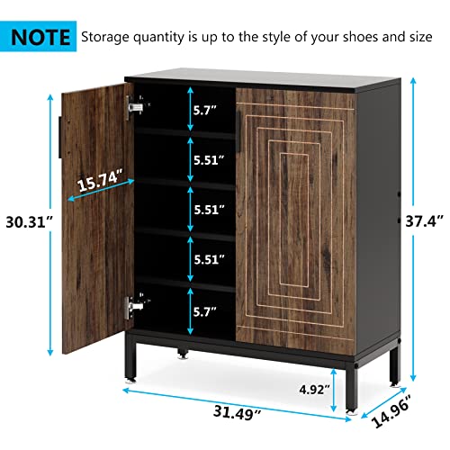 Shoe Cabinet with Doors, 20 Pairs Entryway Shoe Storage Cabinet Modern Storage Organizer for Closet, Living Room, Bedroom (Brown/Black)
