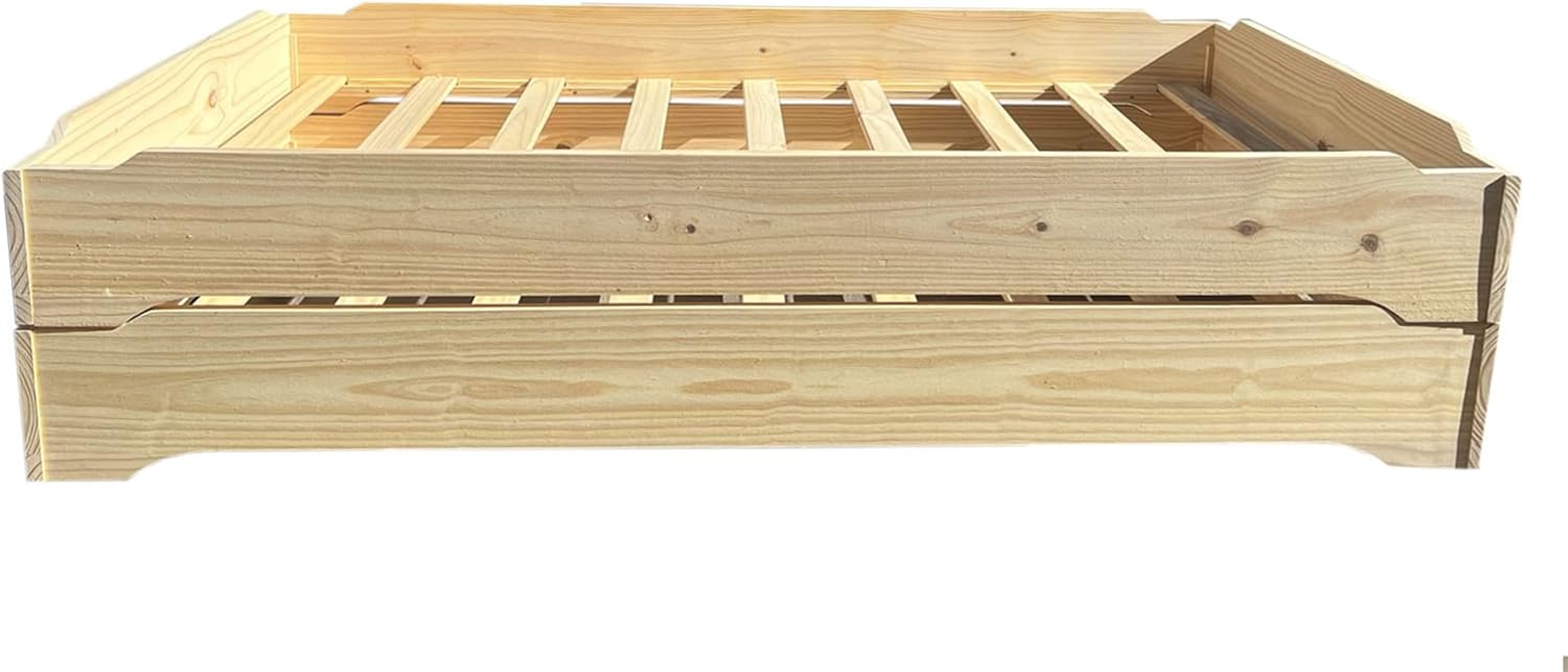 Stackable Beds - Set of Two - Twin over Twin Wooden Bed Floorbed Frame Unfinished -Easy to Assemble Solid Pine Wooden Bed Frame