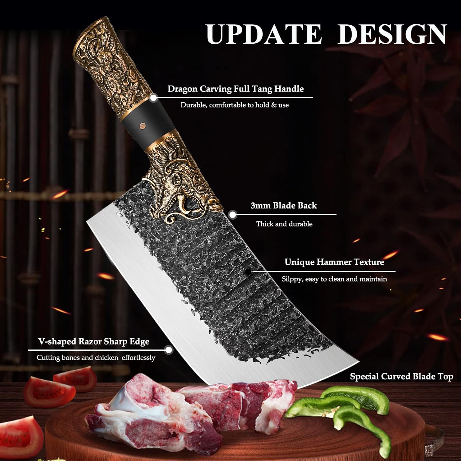 Meat Cleaver Butcher Knife Bone Cleaver Knife Heavy Duty Bone Chopper Butcher Bone Knife High Carbon Steel Bone Knife with a Sheath for Kitchen Outdoor