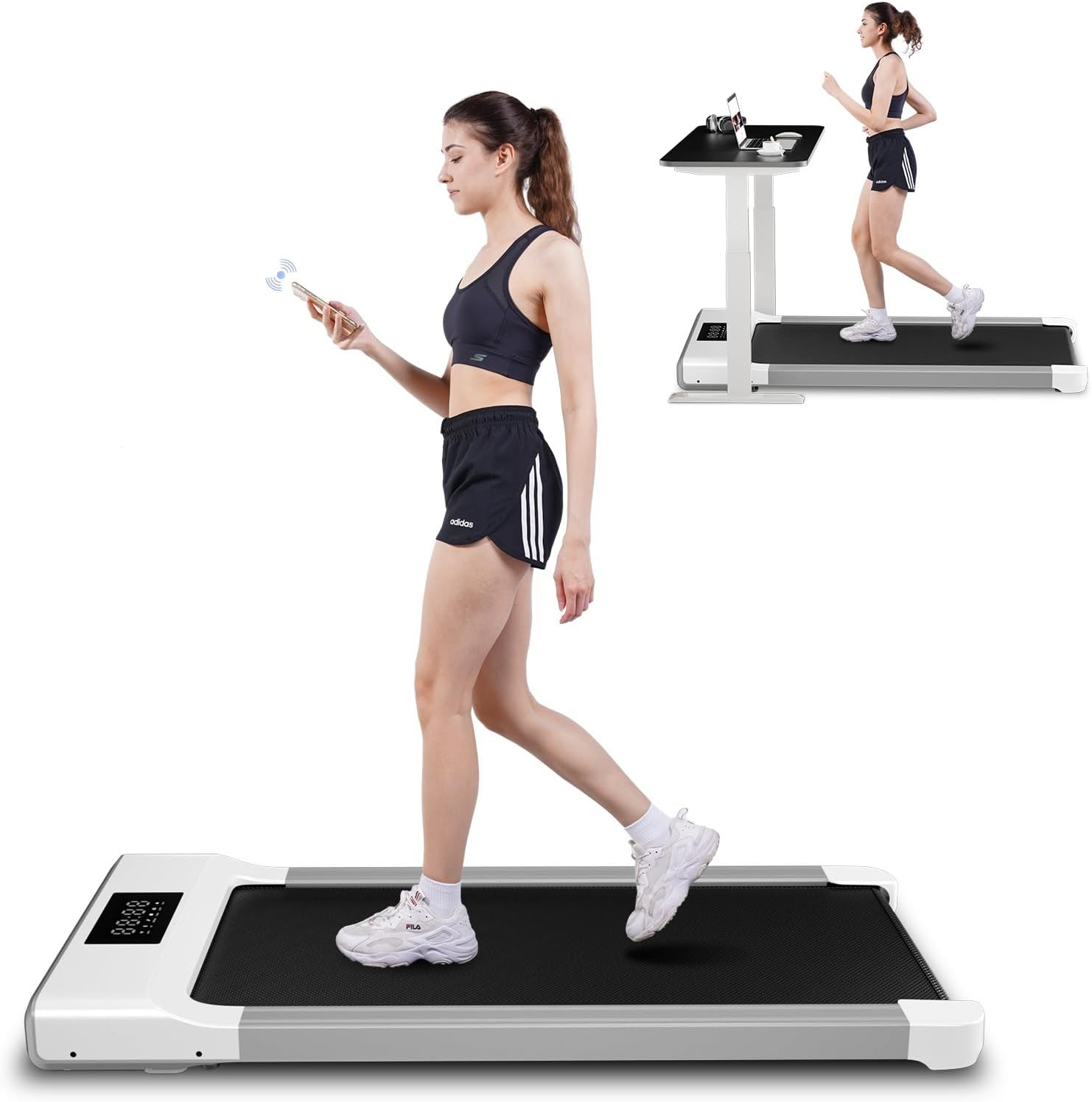 SupeRun Walking Pad, Under Desk Treadmill, Portable Treadmill with Remote Control LED Display, Quiet Walking Jogging Machine for Office Home Use