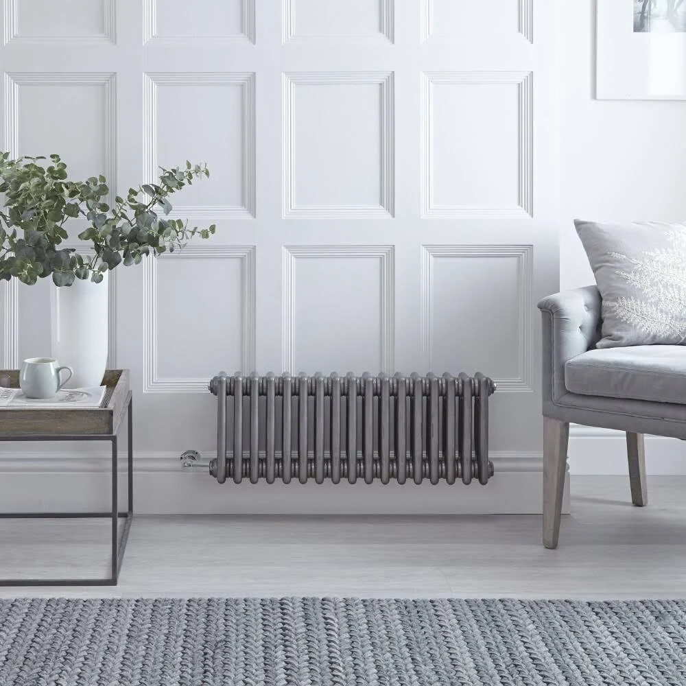 Regent Electric - Raw Metal Lacquered Horizontal 3-Column Traditional Cast-Iron Style Radiator - 11.75x22 x 31.125x22