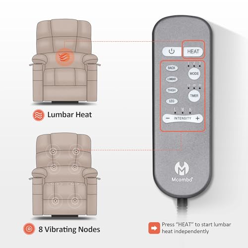 MCombo Large Dual Motor Power Lift Recliner Chair for Elderly, Massage and Heat, Lay Flat, Zero Gravity, Home Button, USB Port, Fabric 7680 (Large, Beige)