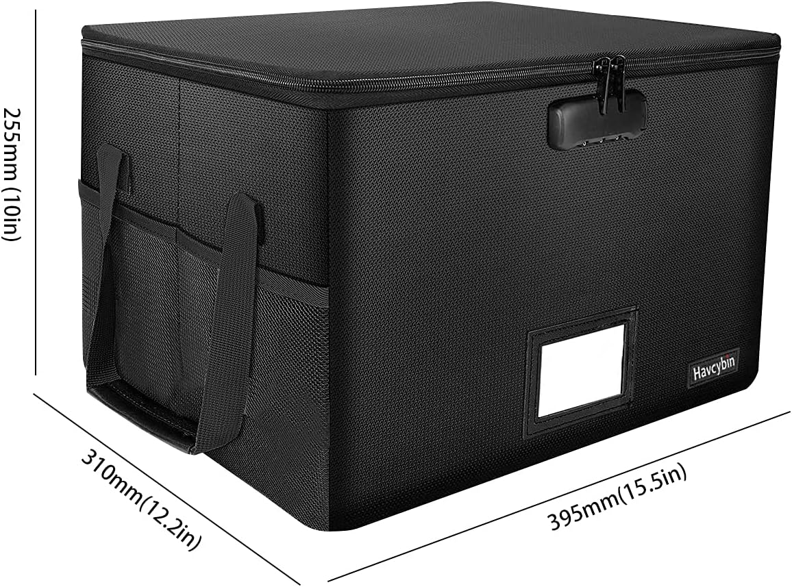 Fireproof Filing Cabinet File Box with Lock, Havcybin File Storage Organizer Box Fireproof Safes for Home Fire and Waterproof Portable Home Office Safe Bin Cabinet with Handle Pack of 2