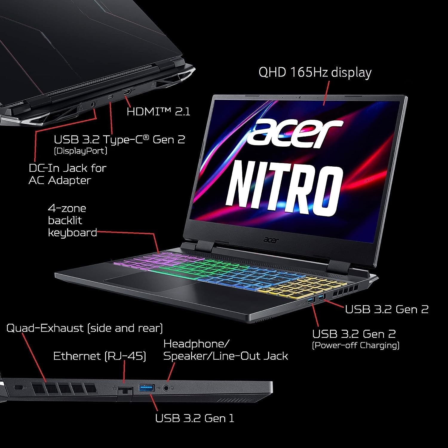 acer 2023 Newest Nitro 5 Gaming Laptop, 15.6" 165 Hz IPS Display, AMD Ryzen 7 6800H (8 core), NVIDIA GeForce RTX 3070 Ti, 16GB DDR5 RAM, 1TB SSD, Wi-Fi 6E, Backlit Keyboard, Windows 11 Home