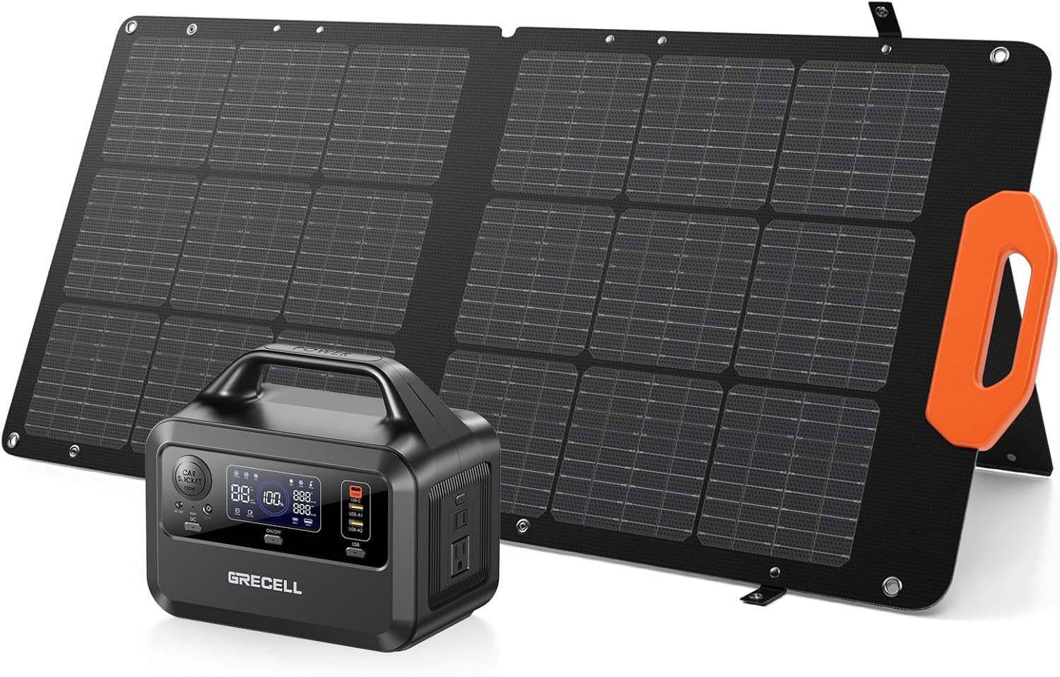 GRECELL Power Station 300W and 100W Portable Solar Panel 21.5V, 230Wh Portable Solar Generator Backup LiFePO4 Battery, Solar Panel with MC-4 Fast Charger for Outdoor Camping Home