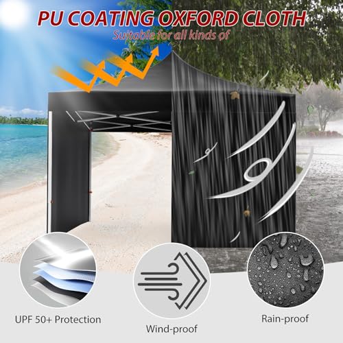 Commercial Canopy Tent 10*10ft,Instant Gazebo Tent, Outdoor Portable Shelter With 3 Sidewalls, Windows, Wheeled Bag,Stakes and Ropes,Pop Up Canopy Tent for Outdoor/Parties and Events-black