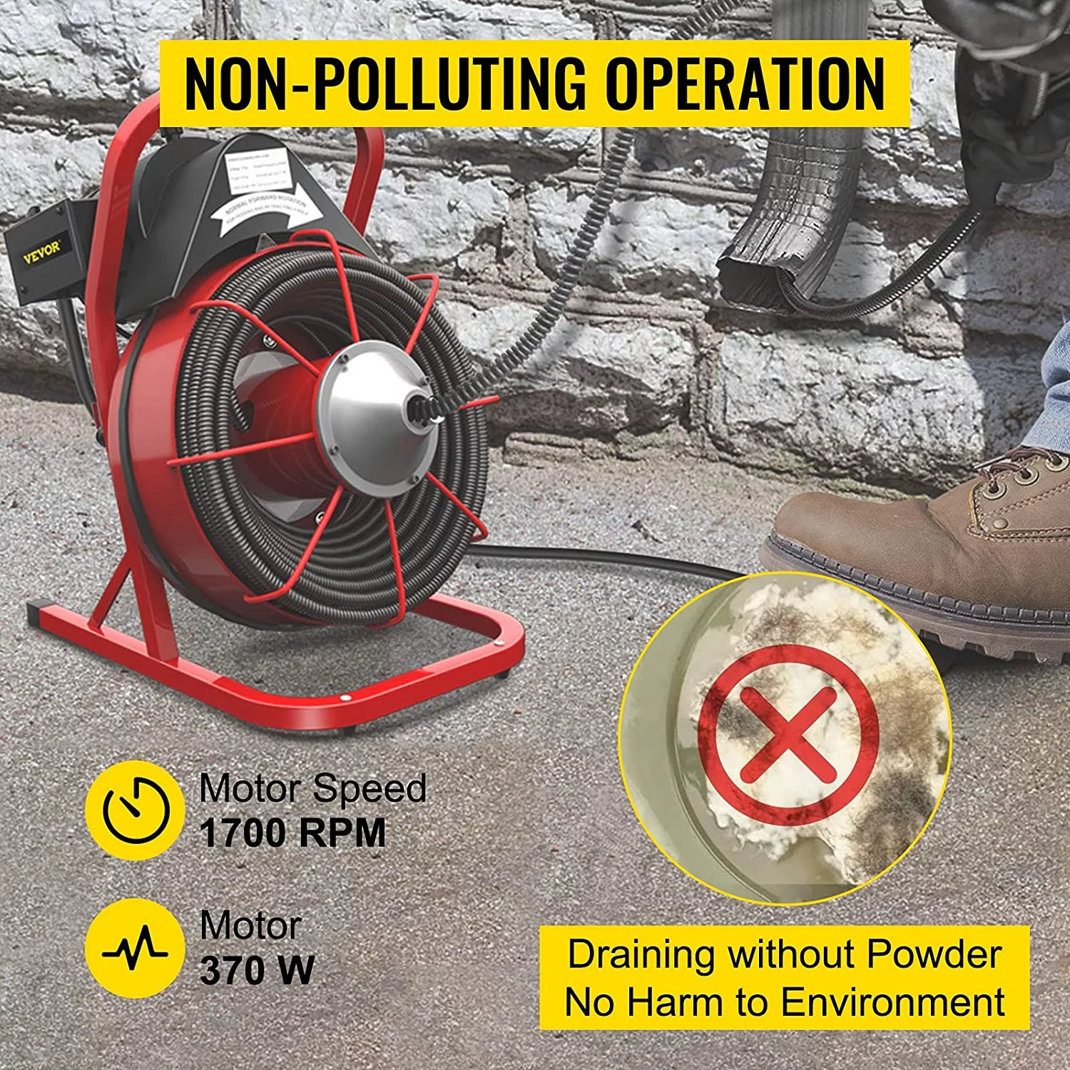 VEVOR Drain Cleaner Machine 75ft x 1/2 in, Drain Cleaning Machines 370W Drain Auger for 1" to 4" Pipes Electric Drain Snake Drill