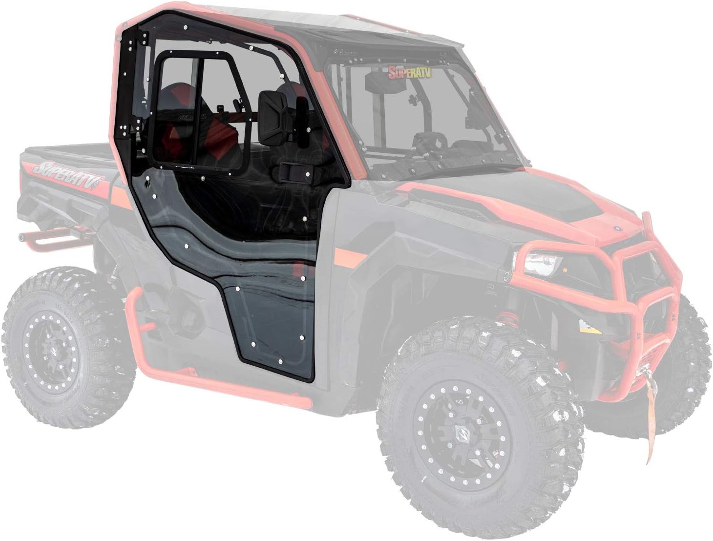 SuperATV Cab Enclosure Doors for Polaris General 1000/XP 1000 (See Fitment)- Lightly Tinted Scratch Resistant Polycarbonate- 250x Stronger Than Glass - Side Mirrors Included - Built In Sliding Window