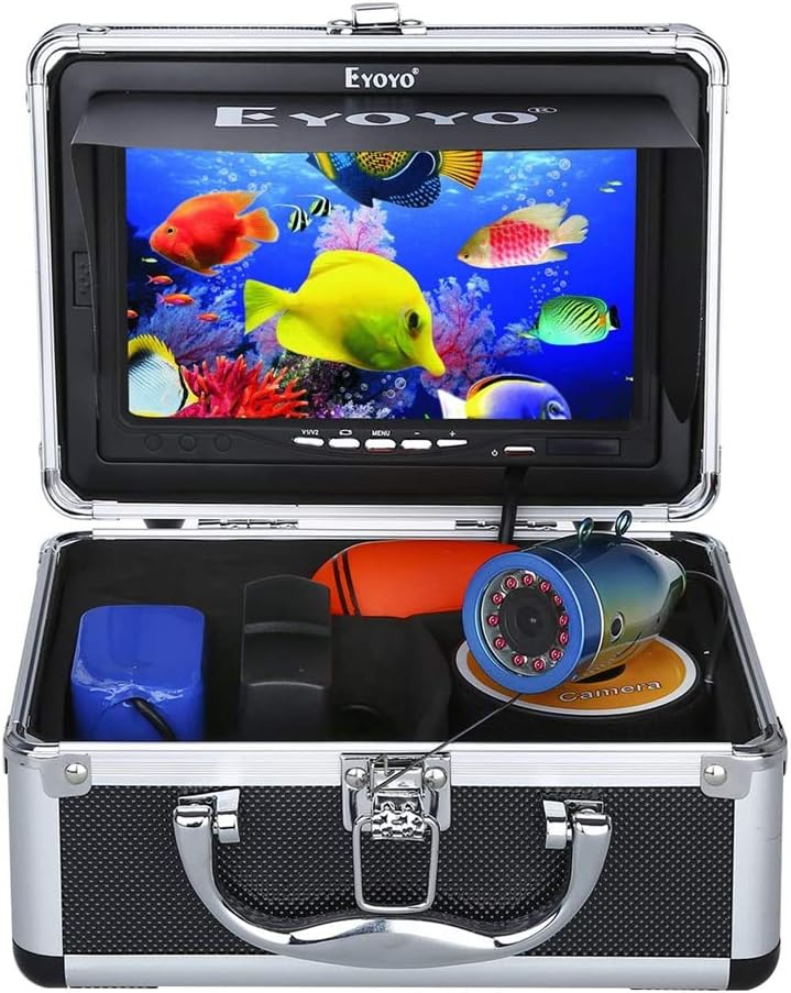 Eyoyo Portable 7 inch LCD Monitor Fish Finder Waterproof Underwater 1000TVL Fishing Camera 15m Cable 12pcs Infrared Lights for Ice,Lake and Boat Fishing