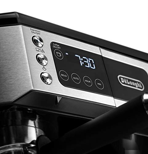 De'Longhi All-in-One Combination Coffee Maker & Espresso Machine + Advanced Adjustable Milk Frother for Cappuccino & Latte + Glass Coffee Pot 10-Cup, COM532M black