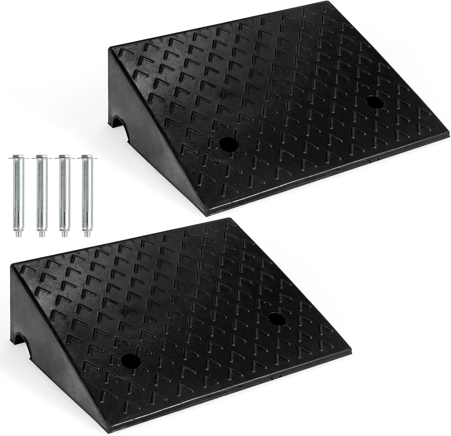 Goplus Rubber Curb Ramps, 6" H x 19" W Car Ramp Slope for Driveway Threshold Sidewalk Motorcycle, 4 Mounting Bolts Included, Pack of 2