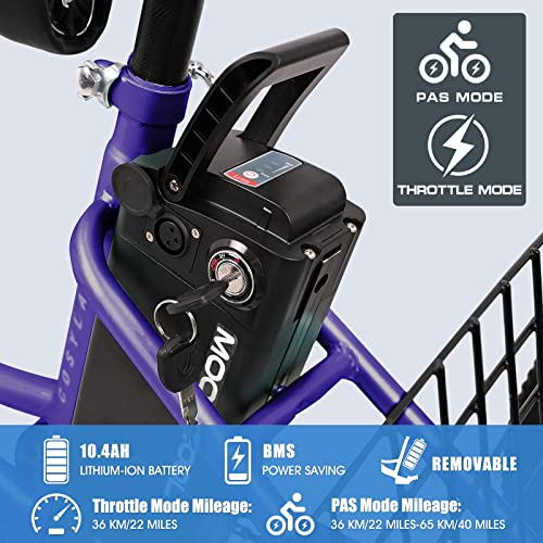 MOONCOOL Electric Tricycle Trike for Adults 350W 36V Removable Battery 24/26 Inches 7 Speeds 3 Wheels Electric Bikes Bicycle for Adults, Three Wheel Electric Cruiser Tricycle