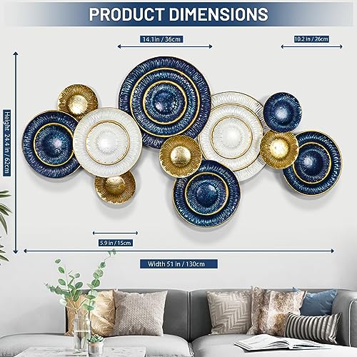 KEQAM Metal Wall Art for Living Room,Large Metal Wall Decor,Modern Luxury Wall Sculpture,3D Lotus Leaf Wall Decor For Living Room,Dining Room Bedroom Outdoor 50''x26''