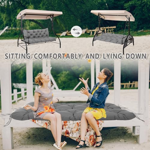 Outdoor Swing Cushions 60 inch 2-3 Seater Patio Swing Cushions Thicken 5" Replacement Waterproof Bench Cushions with Backrest Ties for Patio Porch Lawn Garden Backyard(Grey)