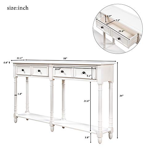 Merax Espresso Wood Narrow Console Table with Drawers and Bottom Shelf for Entryway Hallway Front Door, 1 Set