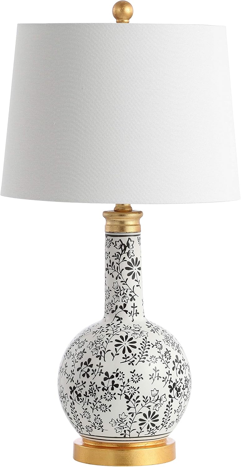 SAFAVIEH Lighting Collection Bodie Floral Black/ White 26-inch Bedroom Living Room Home Office Desk Nightstand Table Lamp Set of 2 (LED Bulbs Included)