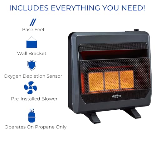 B20TNIR-BB Ventless Natural Gas Infrared Space Heater with Thermostat Control for Home & Office, 20000 BTU, Heats Up to 950 Sq. Ft., Includes Wall Mount, Base Feet, and Blower, Black