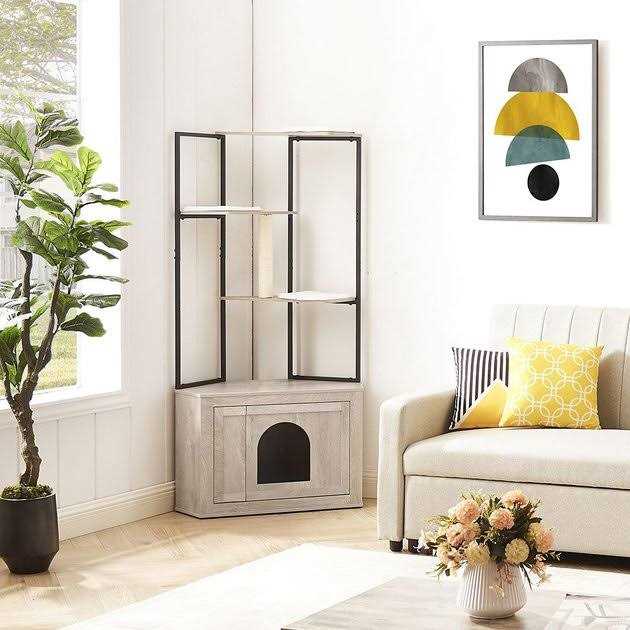UniPaws Corner Box Enclosure with Cat Tree Tower Cat Litter - Pet Supplies online store