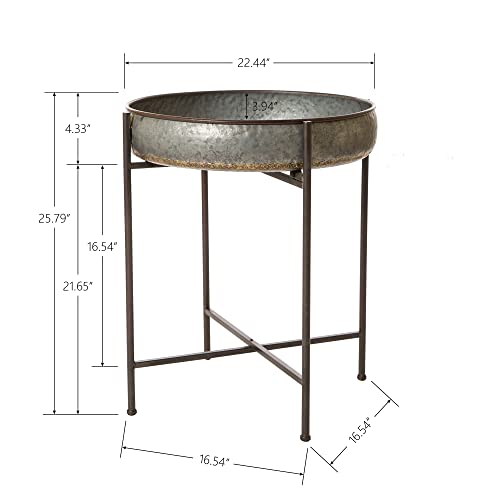 glitzhome Set of 2 Metal End Table with Removable Tray,Galvanized Side End Table Round and Waterproof Outdoor or Indoor Tray for Living Room Bedroom Balcony and Office