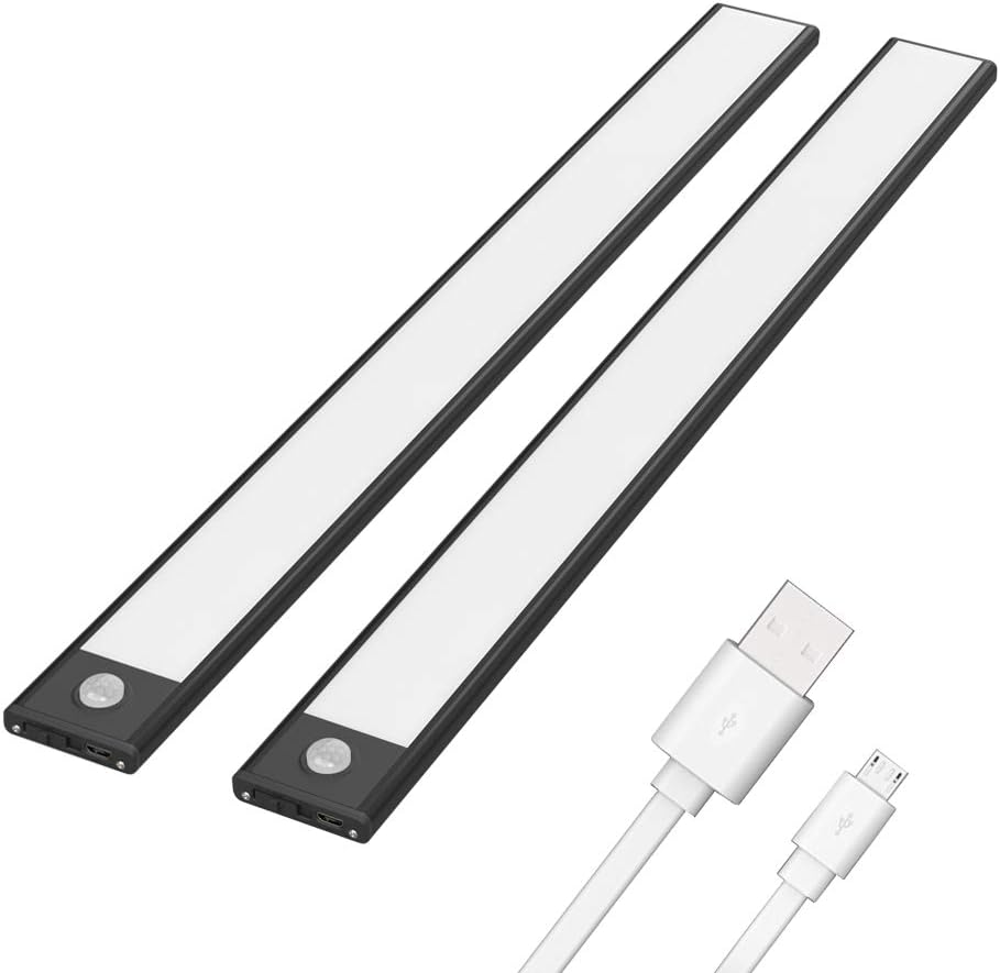 Tipace 3 Pack LED Under Cabinet Lighting，Closet Lights Wireless Motion Sensor Light Rechargeable Cabinet Lights for Wardrobe,Closets,Cupboard,3000K (Silver 3 Pack）
