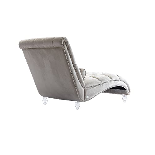 White Faux Fur Chaise Lounge Chair Indoor for Living Room Bedroom, Armless Upholstered Lounge Chair with Clear Legs & Rivet Decor, Indoor Sleeper Chair Curved Cushion Fabric Chairs