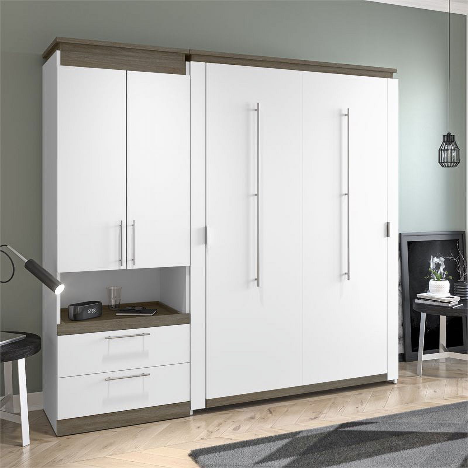 Atlin Designs 89" Full Murphy Bed with Storage Cabinet in White