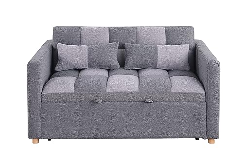 Loveseat Sleeper, Pull Out Sleeper Sofa with Adjustable Backrest and Pillows, Teddy Fabric Couch Bed for Living Room, Apartment and Small Space (Brown)