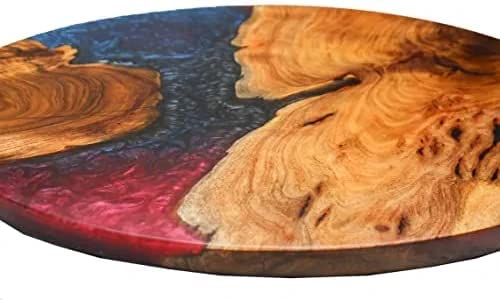 Customized Resin Epoxy Round Top Table, Solid Wood & Epoxy Resin, Epoxy River Round Top, Kitchen Top, Live Edge, Flexible Customized (16.5" Inches Tall, 18 x 18 Inches)