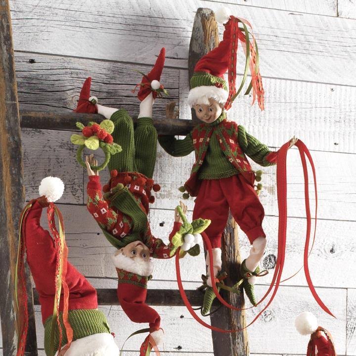 Raz Imports 16x22 Red and Green Holly Posable Elf Set