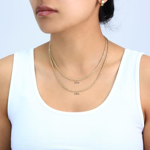 Nuragold 10k Yellow Gold 2mm Rope Chain Diamond Cut Necklace, Mens Womens Jewelry 16" 18" 20" 22" 24" 26" 28" 30"