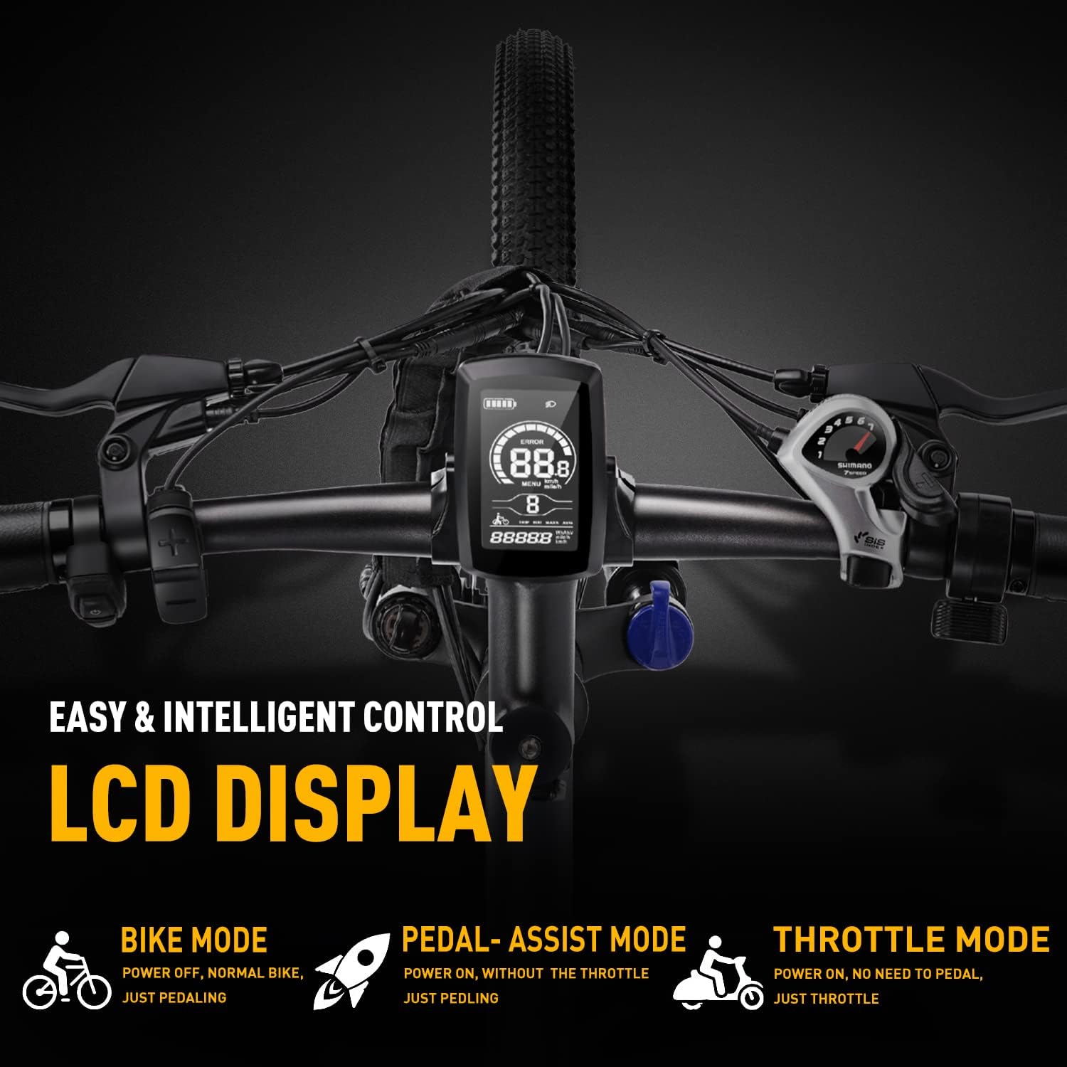 Heybike Race Electric Bike Light Weight 26" Commuter Electric Mountain Bike Long Range, 350W Brushless Motor, Shimano 7-Speed and Front Fork Suspension, Urban Electric Bicycle for Adults