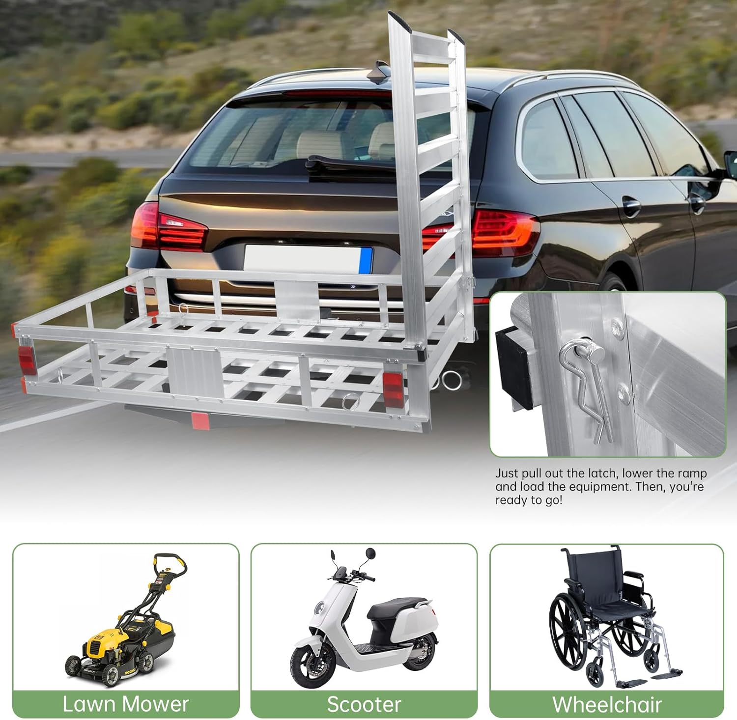 50" x 29.5" Hitch Cargo Carrier, 500lb Capacity Trailer Hitch Mount Cargo Basket, Luggage,Scooter,Wheelchairs Carrier Rack Fits 2" Hitch Receiver for SUV Truck Pickup