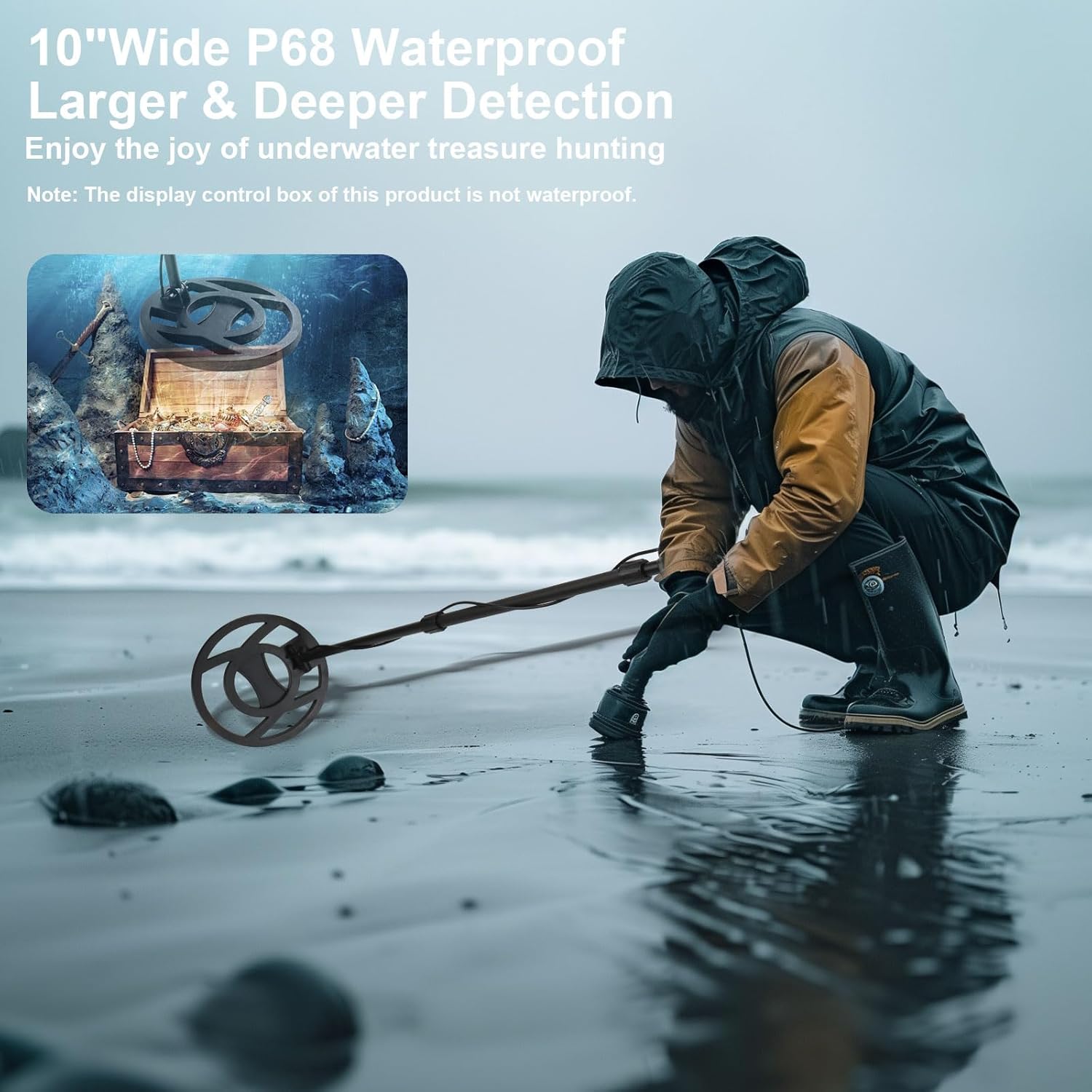 Upgraded Waterproof Metal Detector for Adults, Professional High Accuracy Gold Detector with LCD Display, 10'' Detection Depth, Advanced DSP Chip Metals Detectors