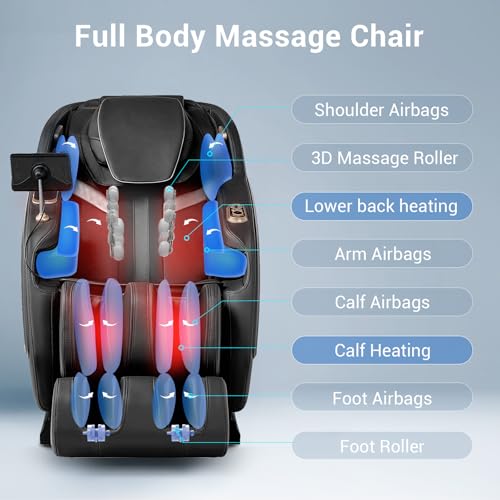 MYNTA 2025 Massage Chair Full Body, Zero Gravity SL Track Full Body Massage Recliner Chairs with Calf Heating, Thai Strectch, M1820 Brown