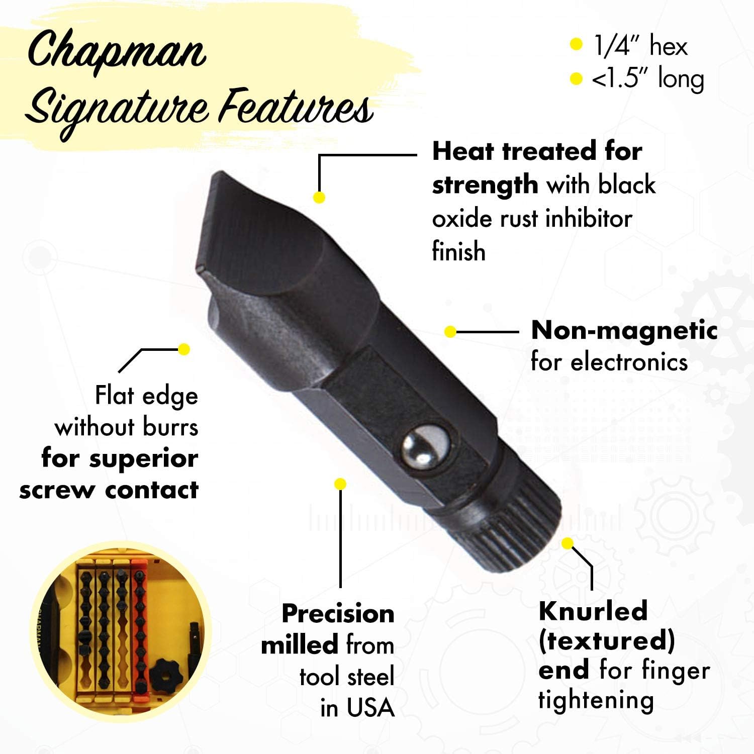Chapman MFG 7331 All-Purpose Standard Screwdriver Set - Includes Phillips, SAE Allen Hex & Slotted/Flathead Bits, Complete Set Offers 24 USA Made Insert Bits + Mini Ratchet Hand Tool (Desert Tan Case)