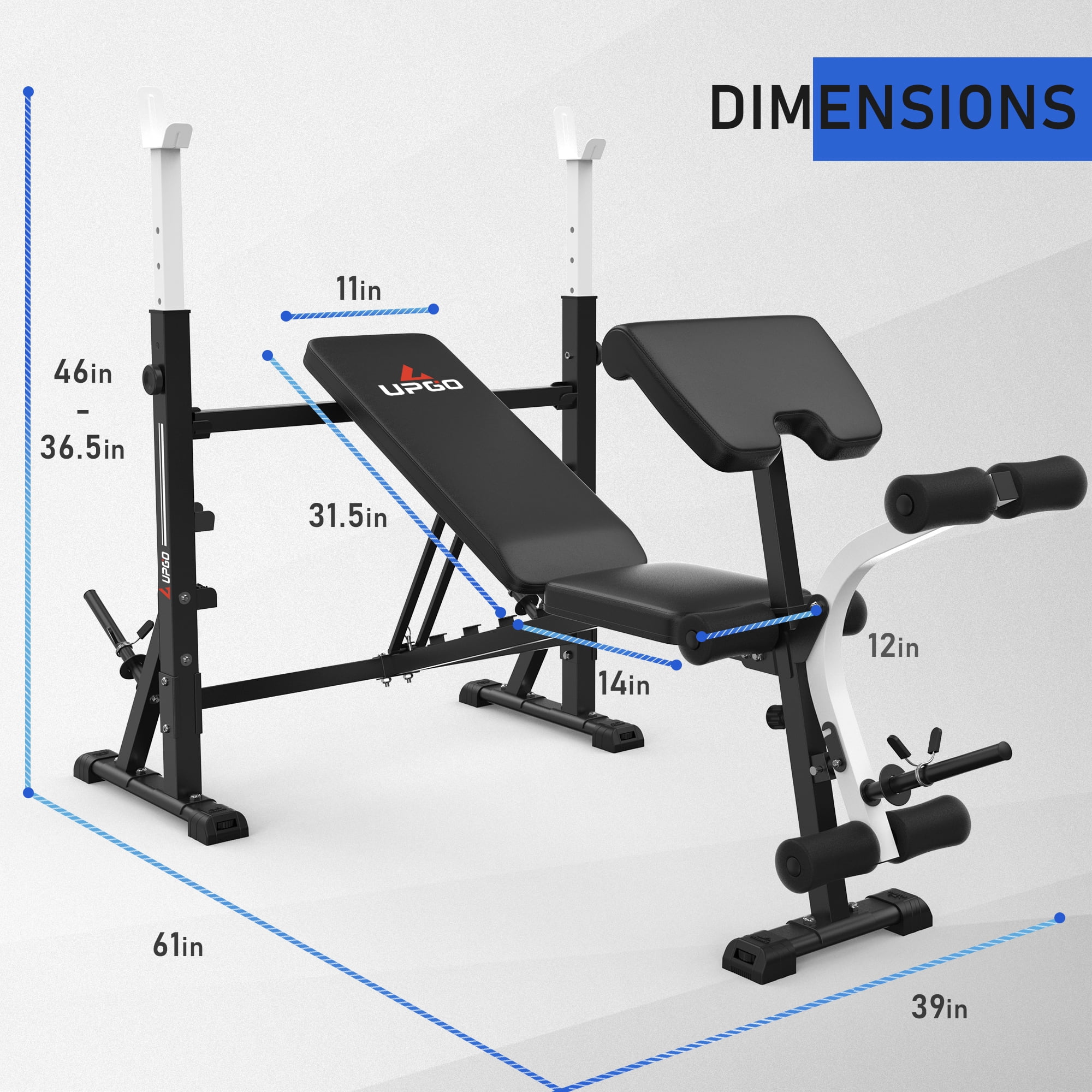 UPGO Standard Weight Bench, Bench Press Set with Preacher Curl Pad and Leg Developer for Home Gym Full-Body Workout,900lbs Max Weight